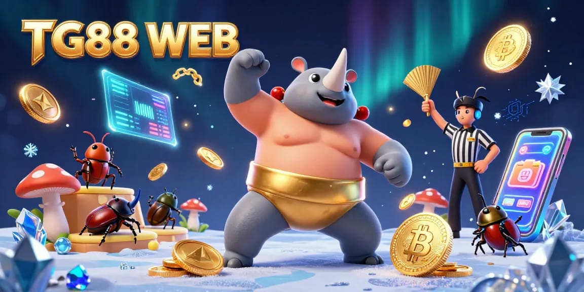 Engage with exhilarating gameplay at TG88 WEB featuring a vibrant 3D beetle sumo match amidst crypto elements.