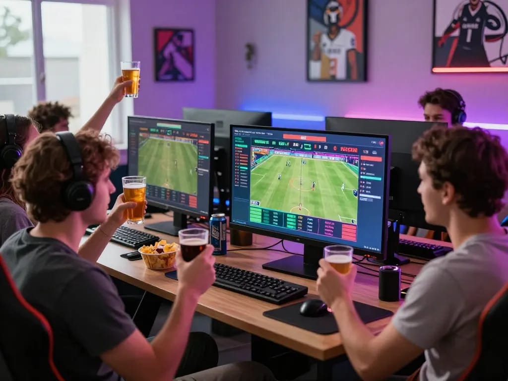 Exciting online betting atmosphere at FABET with friends celebrating a win.