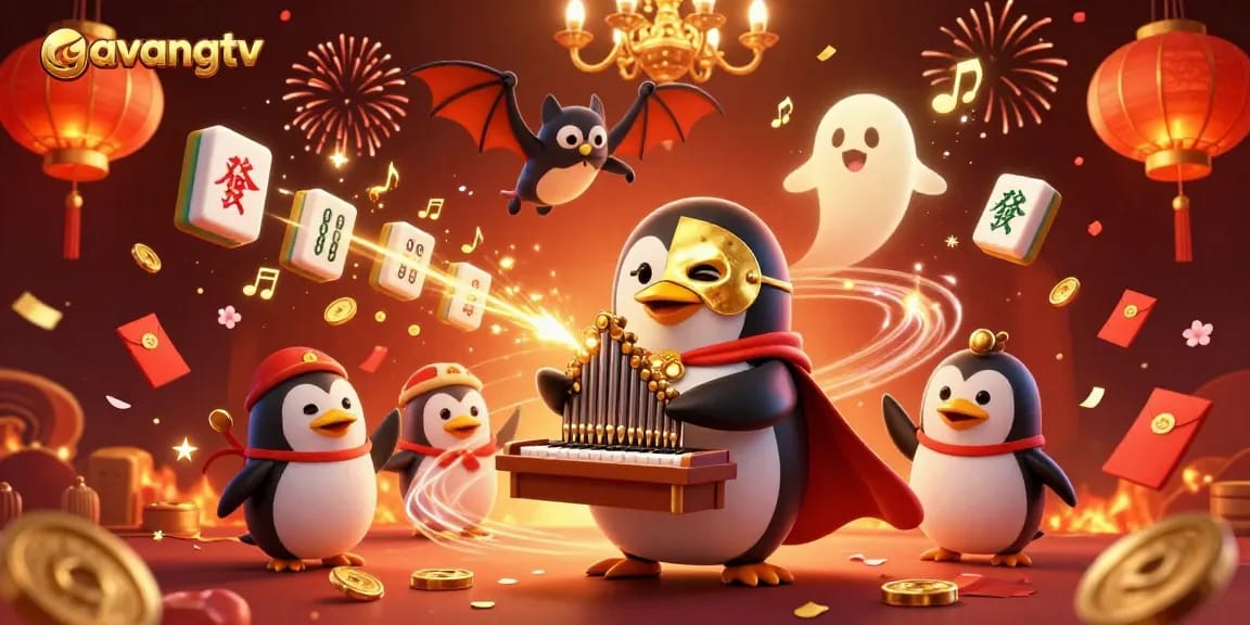 Feel the excitement of gavangtv as the phantom opera penguin spins golden coins during a thrilling casino scene.