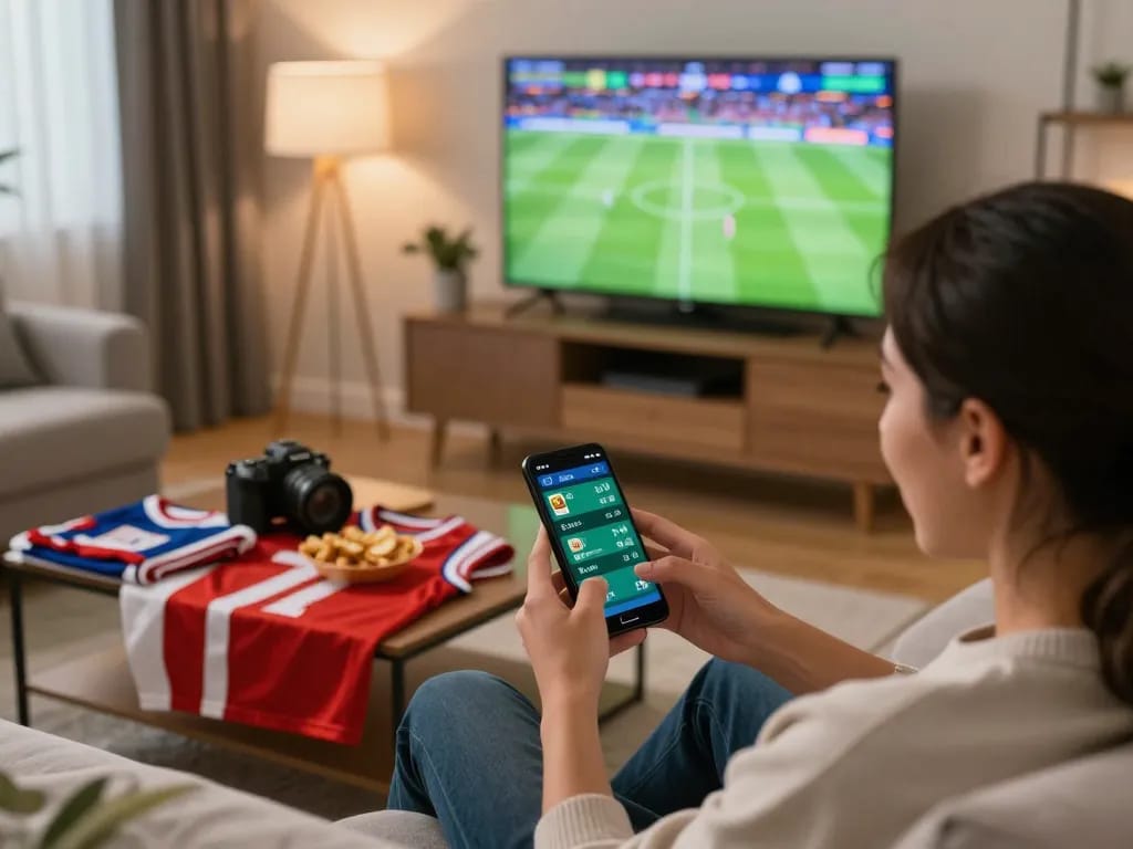 Placing bets on TR88 during live football match from a cozy living room using smartphone