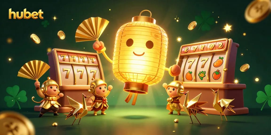 Experience the thrill of hubet slots with golden lantern spirit amid a vibrant casino scene.