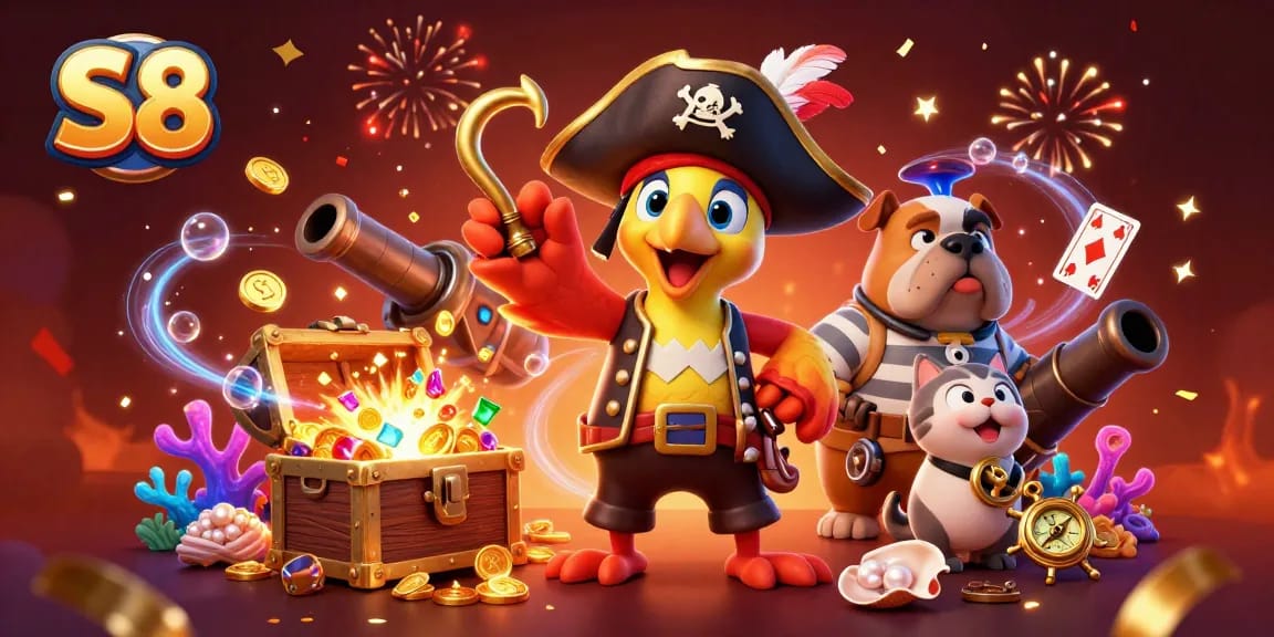S8's winning pirate-themed online casino adventure with vibrant characters and treasure elements