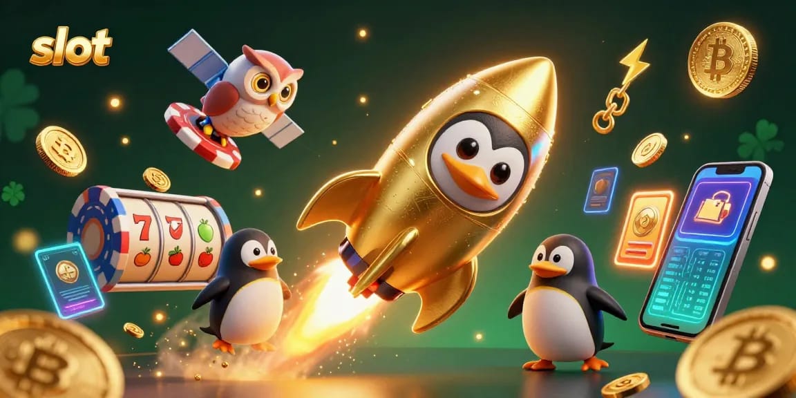 Spin the slot reels with the golden penguin and secure your jackpot at the space casino!