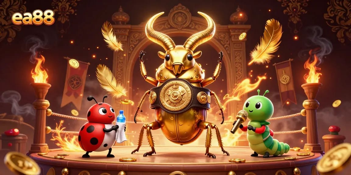 ea88 unleashes thrilling action with a golden stag beetle champ in a dynamic casino battle scene
