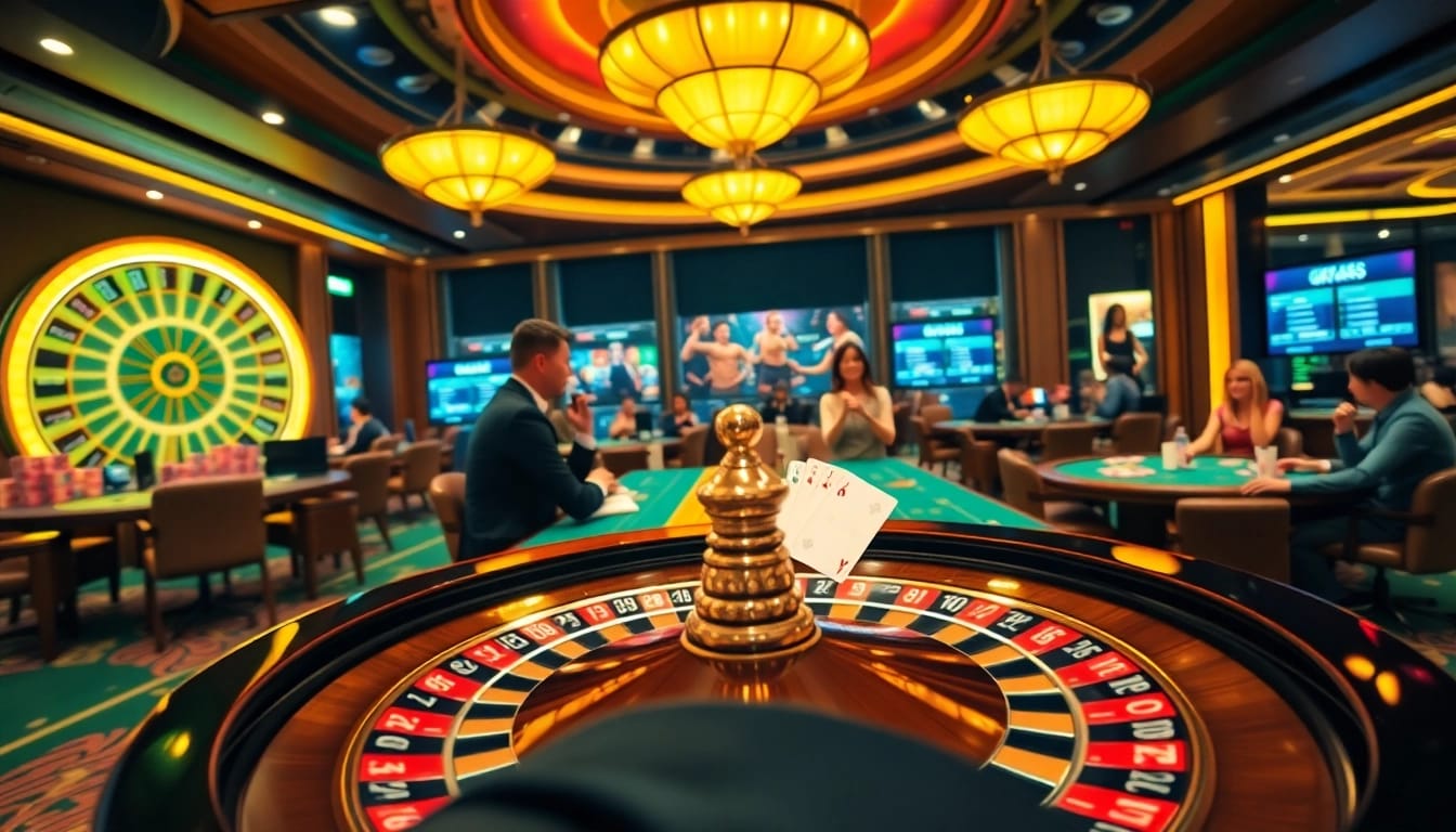 Experience high-stakes gameplay at CM88 casino with vibrant roulette and poker tables.