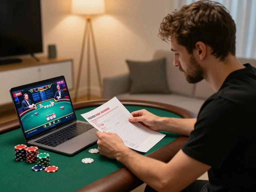 Player engaging in a thrilling online poker game at home, showcasing the go88 casino interface and emphasizing strategic gameplay