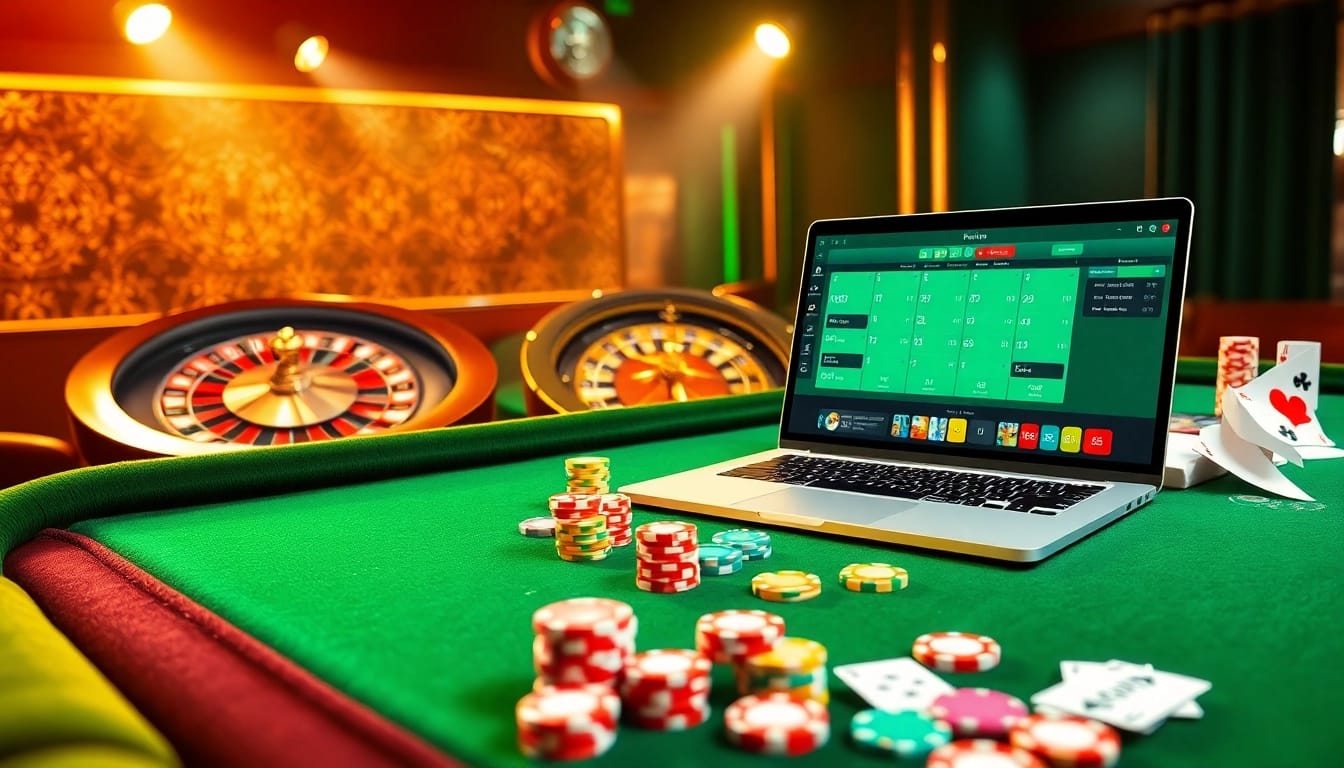Experience the thrill of casino gaming at https://hot789.live/ with an inviting table filled with poker chips and cards.