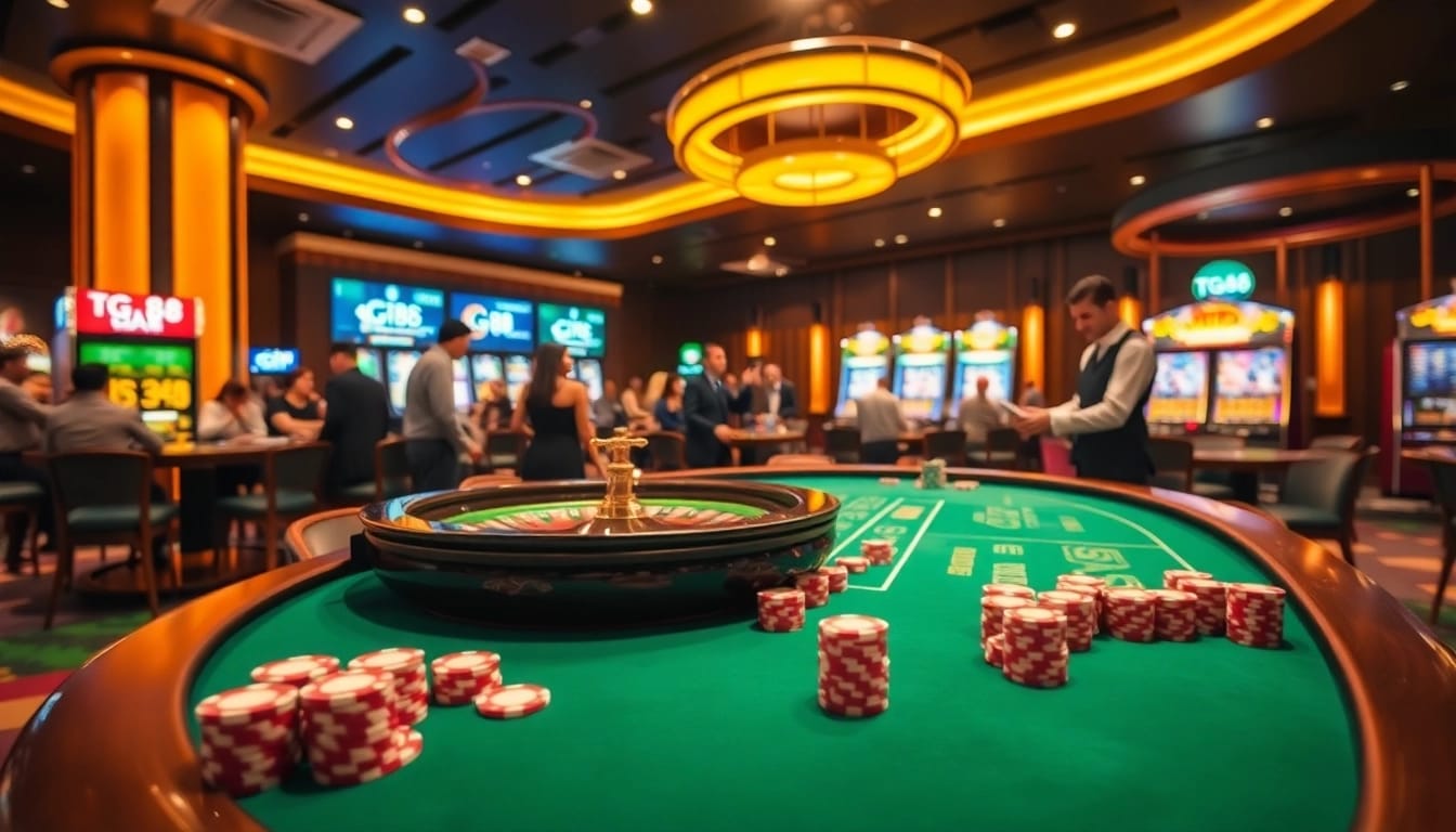 Experience the thrill at TG 88 casino with vibrant games, poker chips, and a luxurious atmosphere.