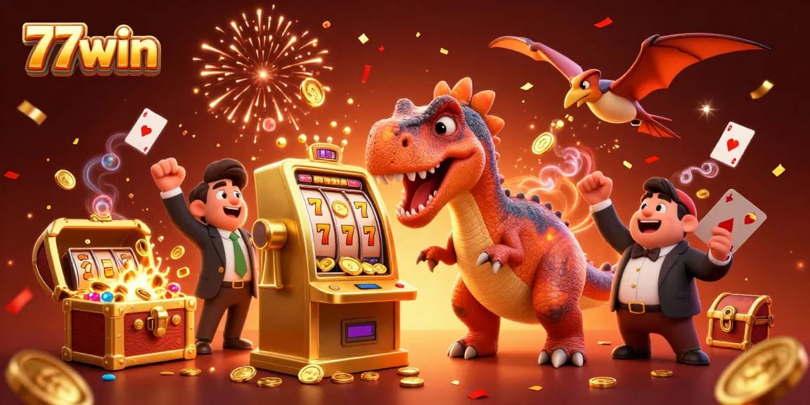 Experience the excitement at 77win with a thrilling jackpot from a golden slot machine.