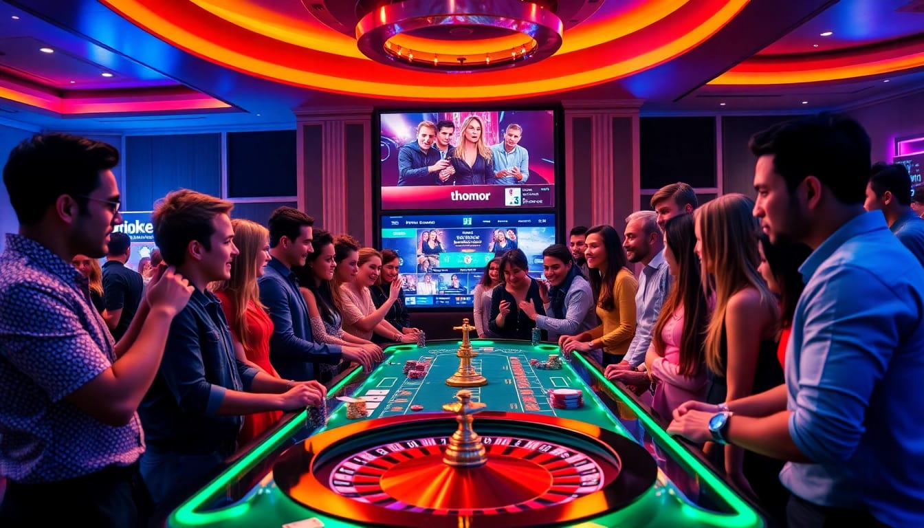 Experience the excitement of trực tiếp thomo 67 with engaging players at a vibrant casino table.