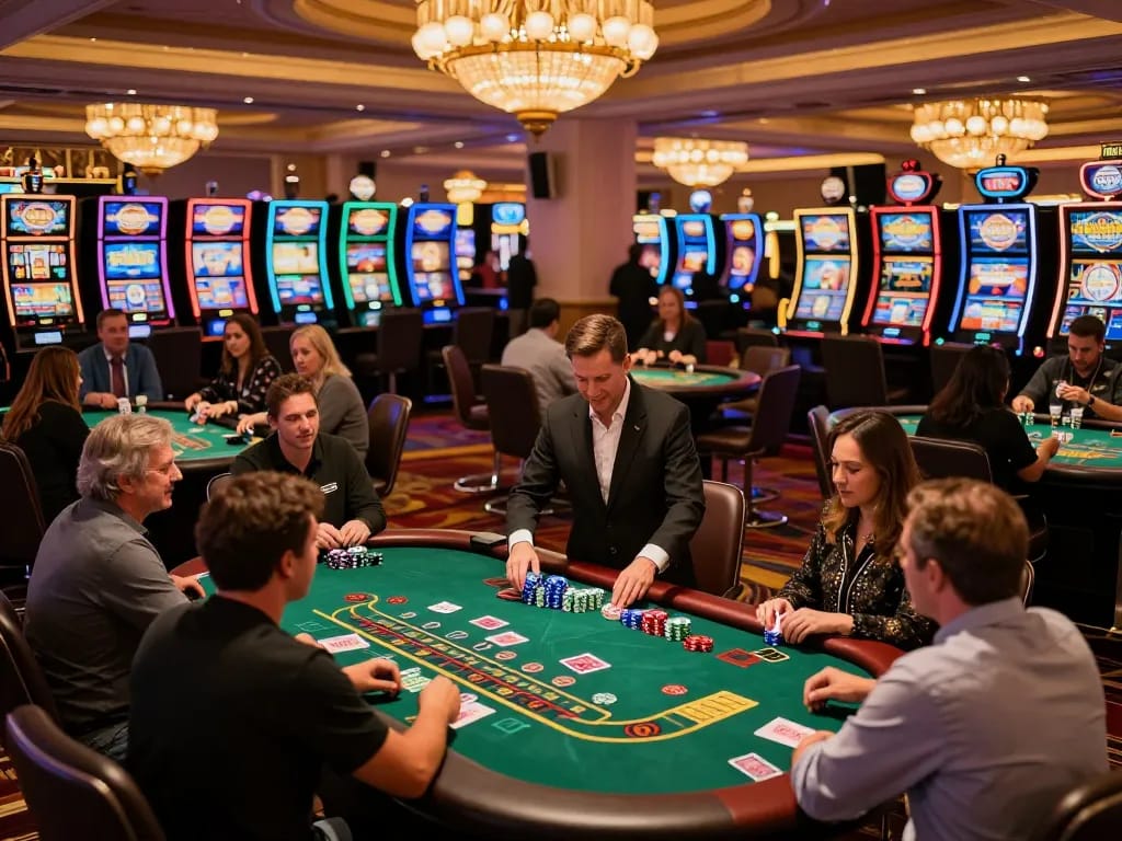 Engaging gameplay at a blackjack table in an upscale Vegas casino featuring lc88 gaming strategies.
