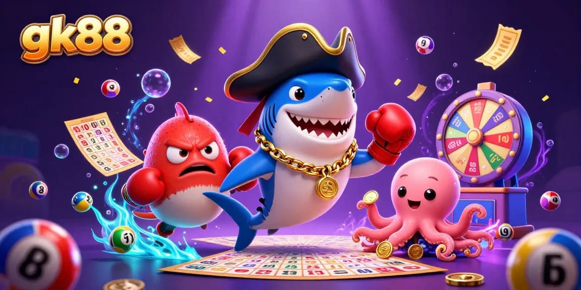 Play and win with gk88's thrilling casino experience featuring vibrant characters and elements.