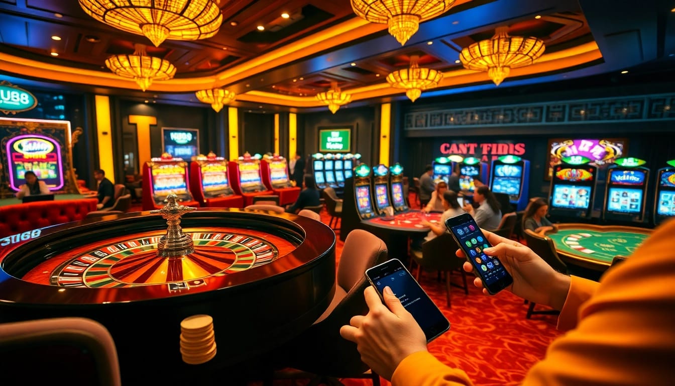 KU88 casino scene showcasing roulette and poker excitement with luxurious ambiance.