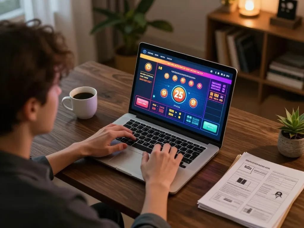 Play at bl555 online casino with vibrant gameplay displayed on laptop, enhancing home entertainment experience