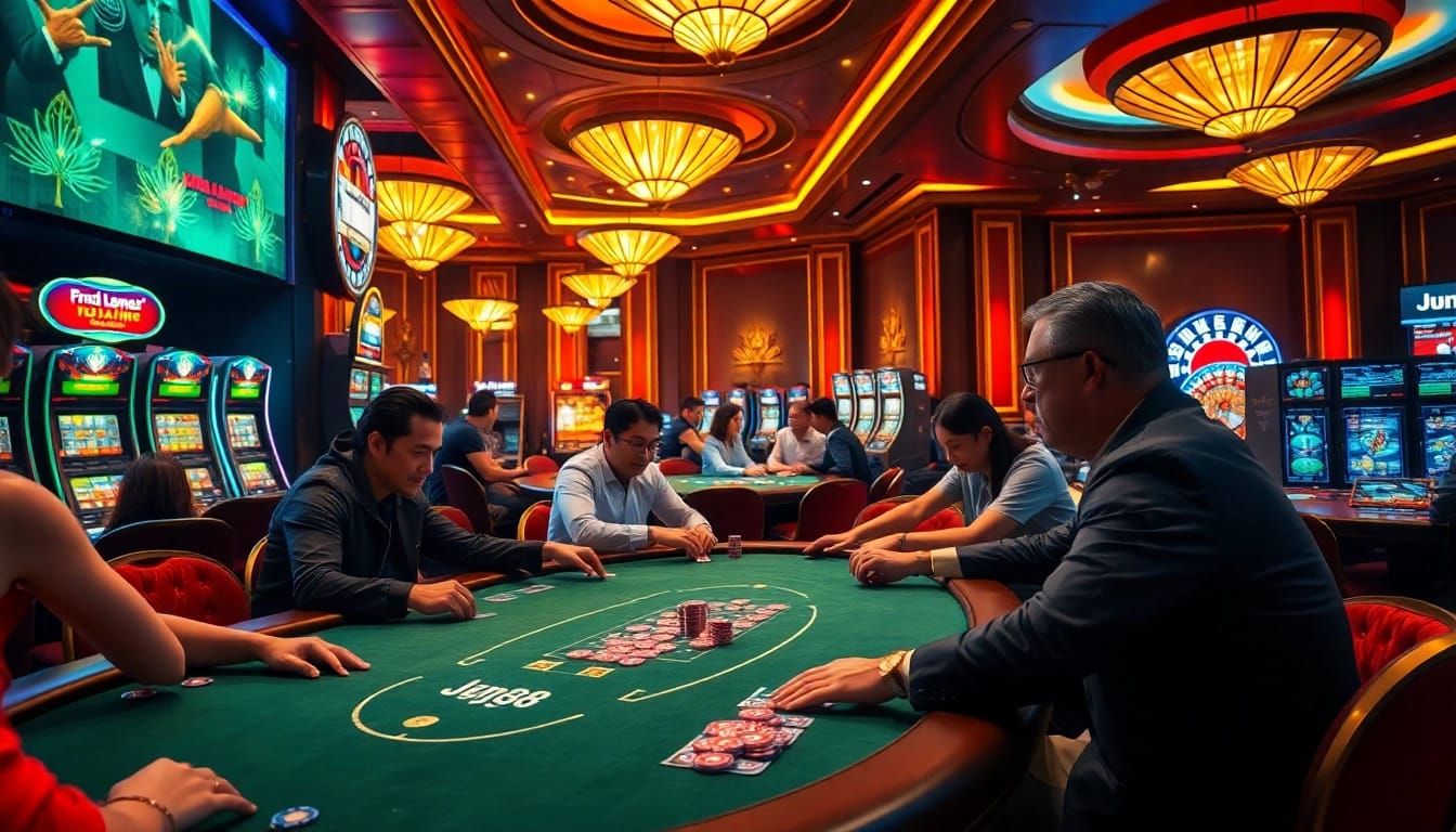 Experience Win Opportunities at Jun88 with a high-stakes poker game and vibrant casino ambiance.