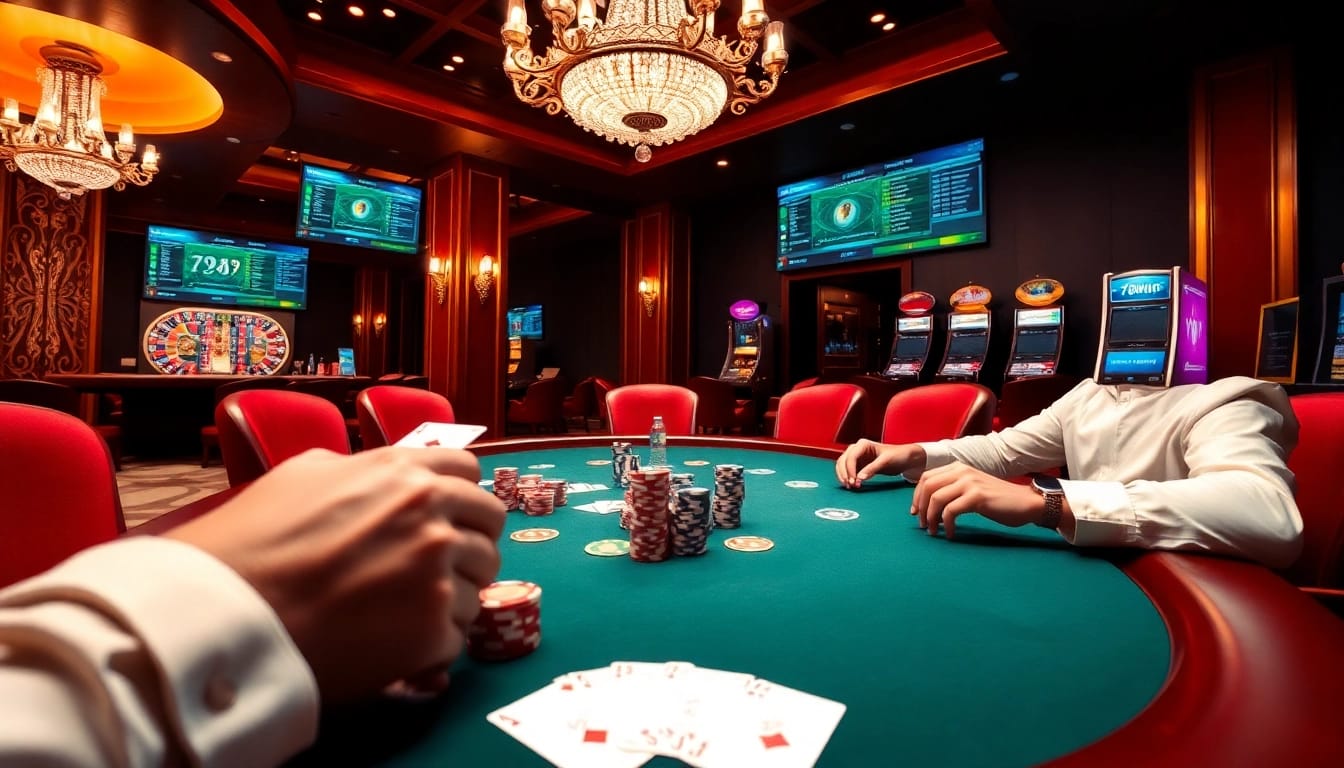 Experience the excitement of 78Win with a stylish poker setup featuring vibrant colors and luxurious casino elements.