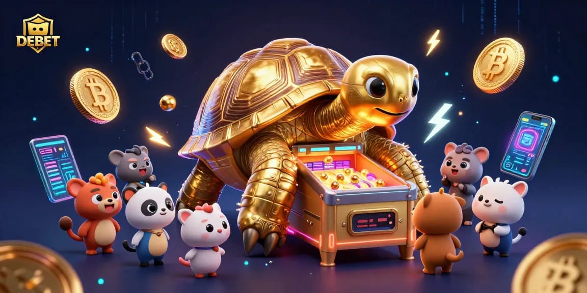 DEBET players engage in a colorful casino experience with an animated tortoise pinball machine.