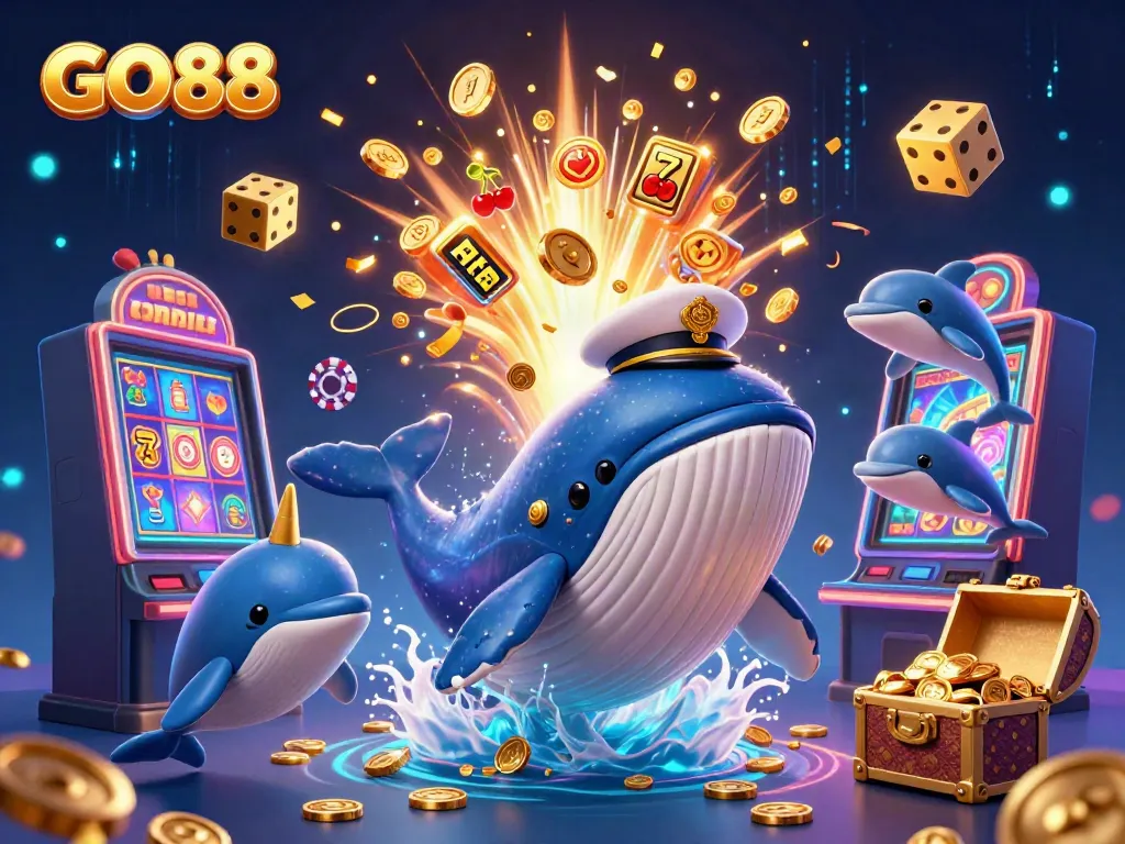 Experience the thrill of GO88 with a vibrant underwater casino scene filled with playful characters and dazzling game elements.