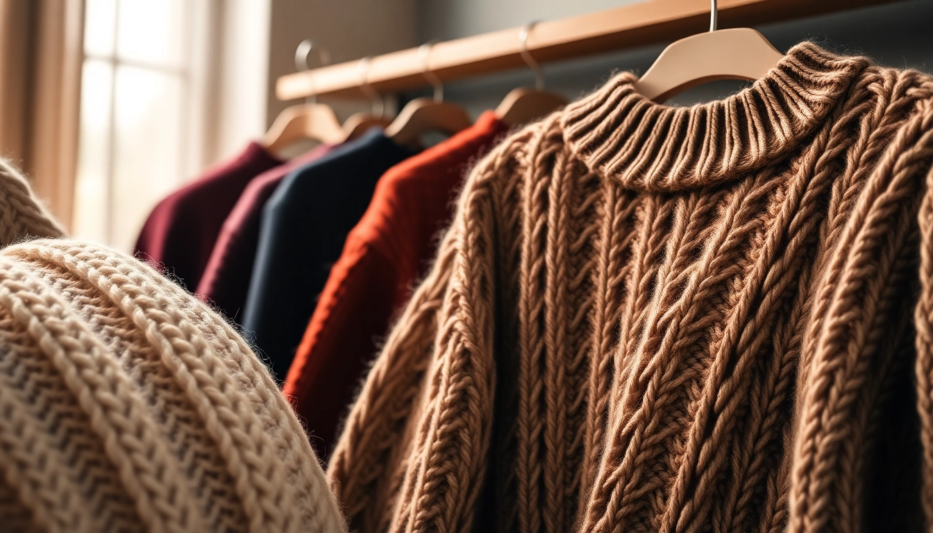 High Quality Clothing Manufacturer showcasing diverse knitwear sweaters in warm, inviting tones.