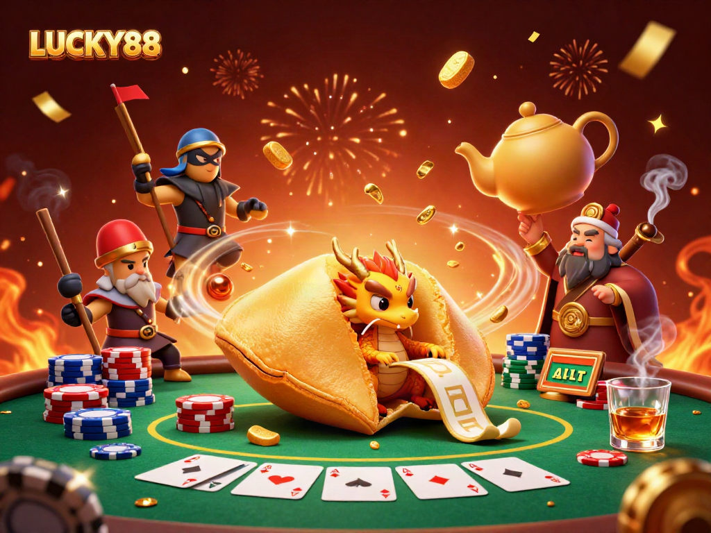 Experience excitement with LUCKY88 through a vibrant, action-packed casino scene.