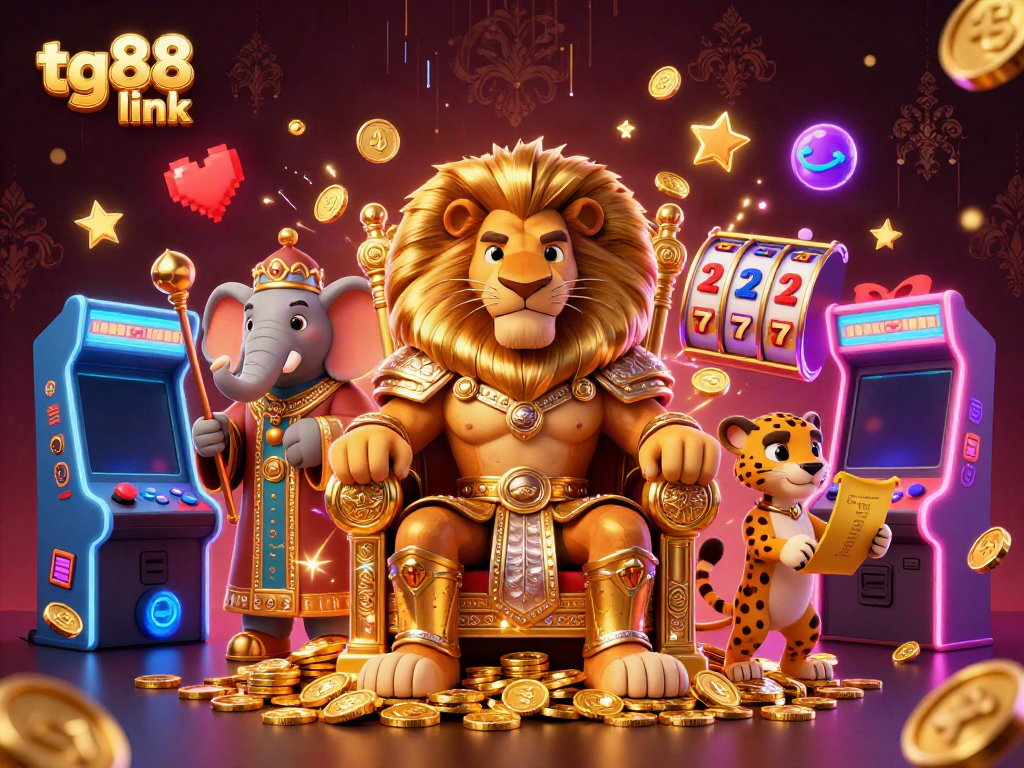 Join the thrill at tg88 link, with vibrant casino-themed characters and gaming elements all around.