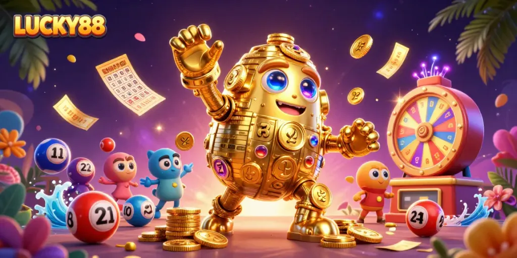 Spin to win on LUCKY88 with dynamic gaming elements and vibrant casino atmosphere.