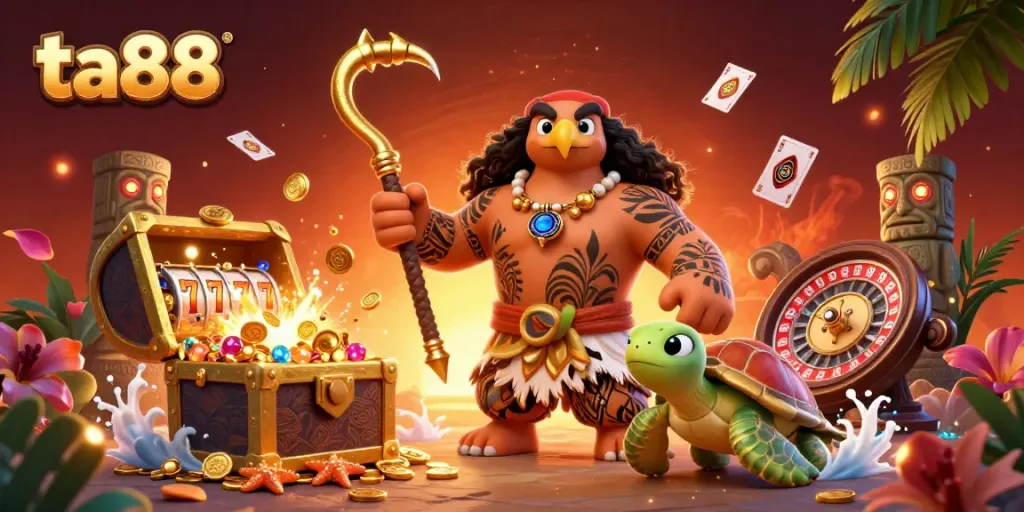 Experience winning moments at ta88 with a vivid illustration of a demigod hawk and casino elements.