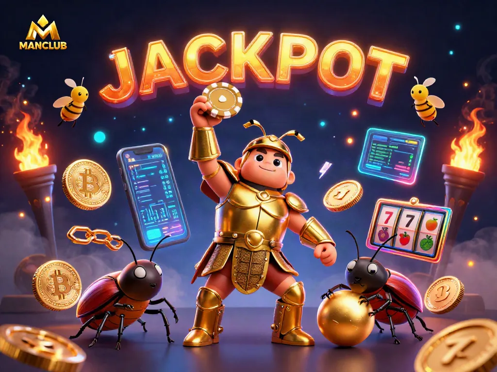 Engage with MANCLUB's thrilling jackpot scene showcasing vibrant 3D casino elements and characters.