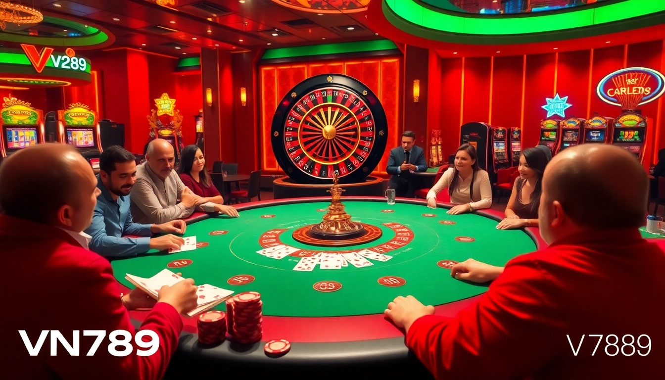 Experience the thrill of gaming at VN789 with exciting poker tables and vibrant slot machines.