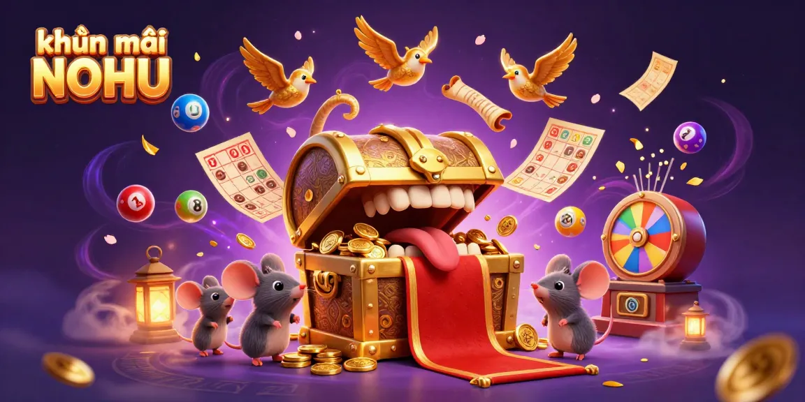 Experience the excitement of khuyến mãi NOHU with vibrant lottery elements and treasure offerings in this dynamic casino illustration.