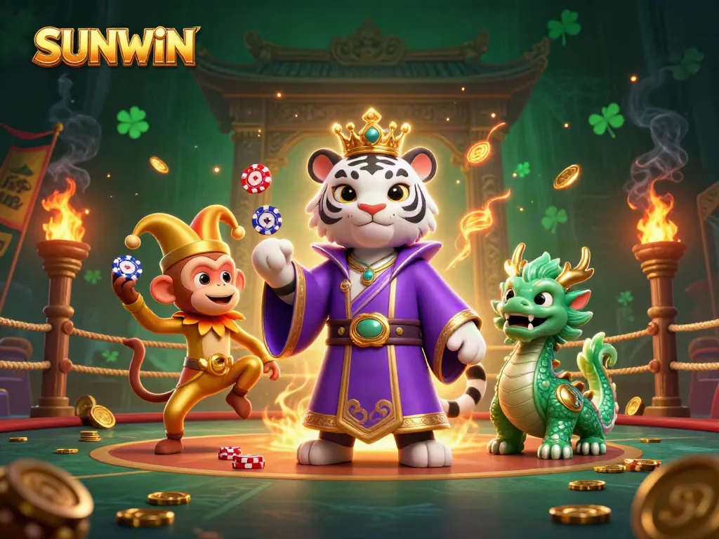 Experience the excitement at SUNWIN, where a royal tiger, playful monkey, and jade dragon represent lucrative gaming adventures.