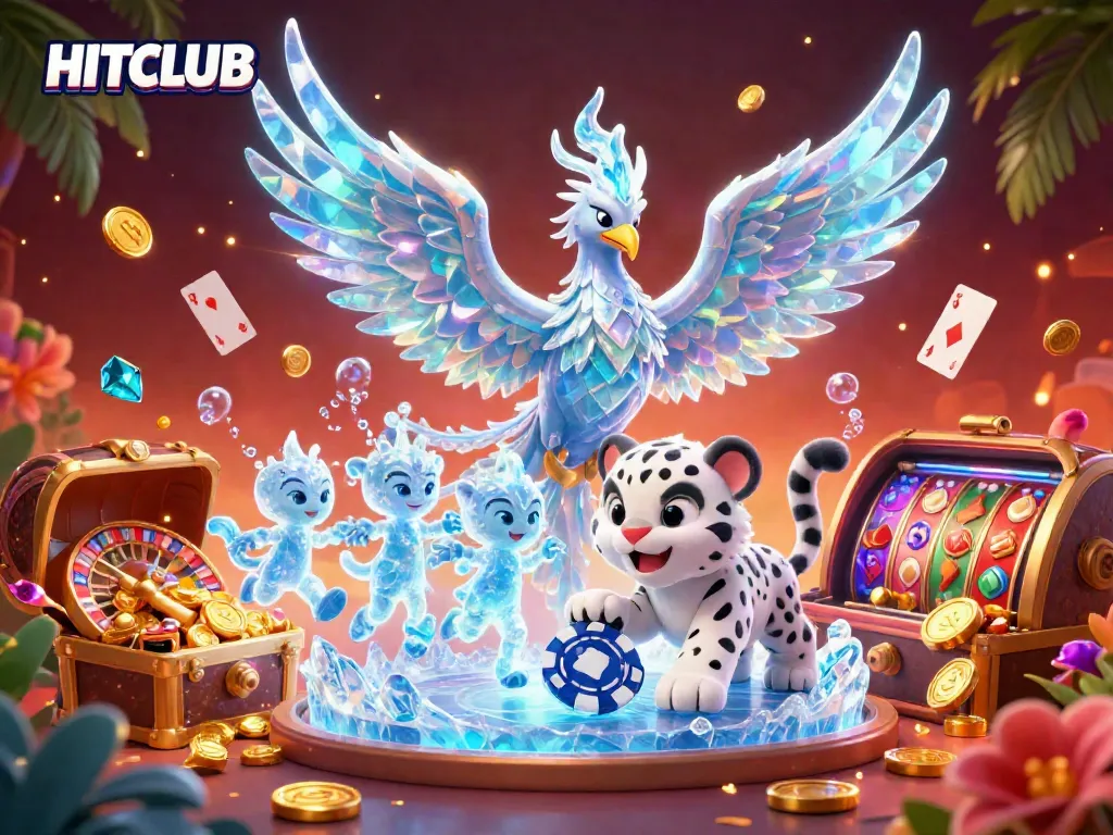 Join the excitement at HITCLUB with a dazzling casino scene featuring dynamic characters and vibrant game elements.