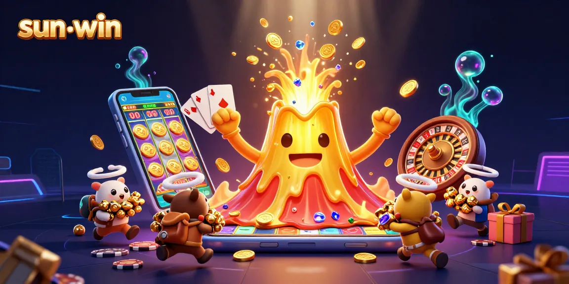 Experience thrilling gameplay at sun-win with a captivating golden volcano and exciting casino elements.