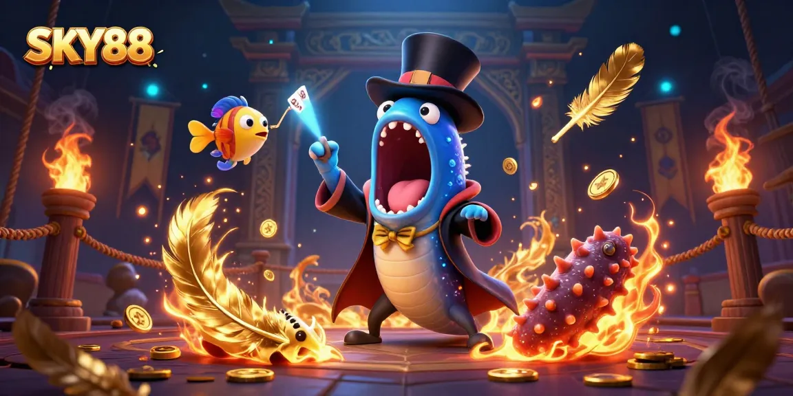 Experience the excitement of SKY88 with vibrant characters and dynamic gambling elements in a magical ocean setting.