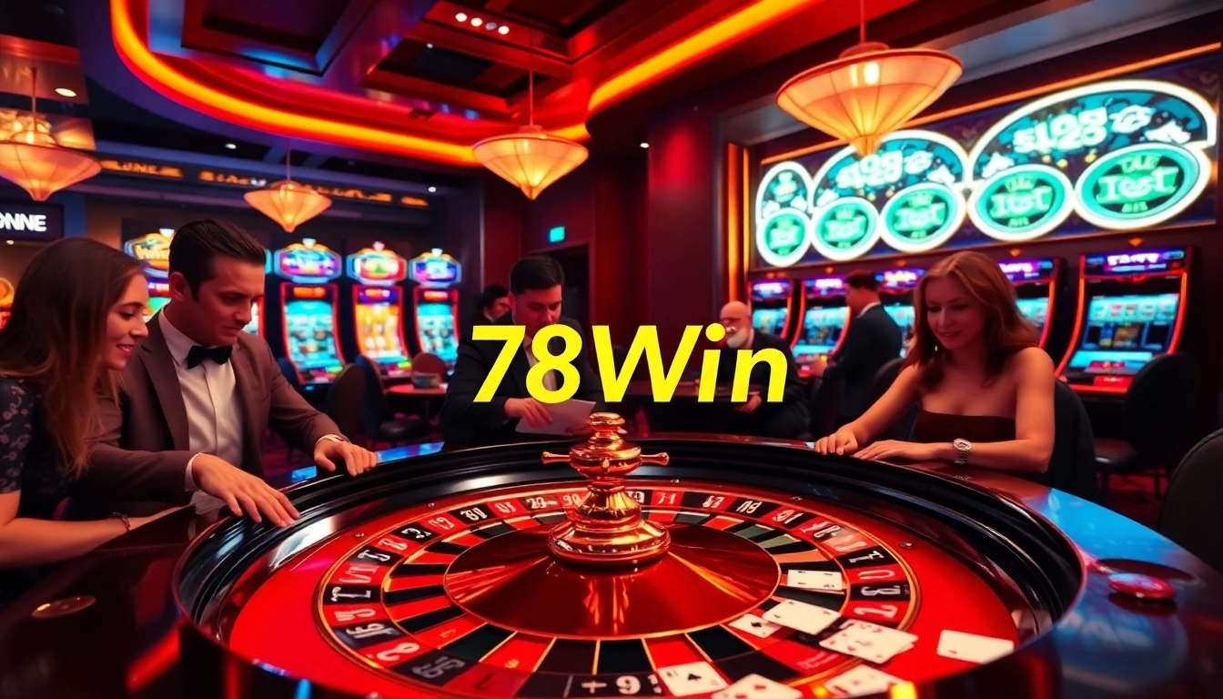Experience high-stakes gaming at 78Win with vibrant casino tables and excited players.