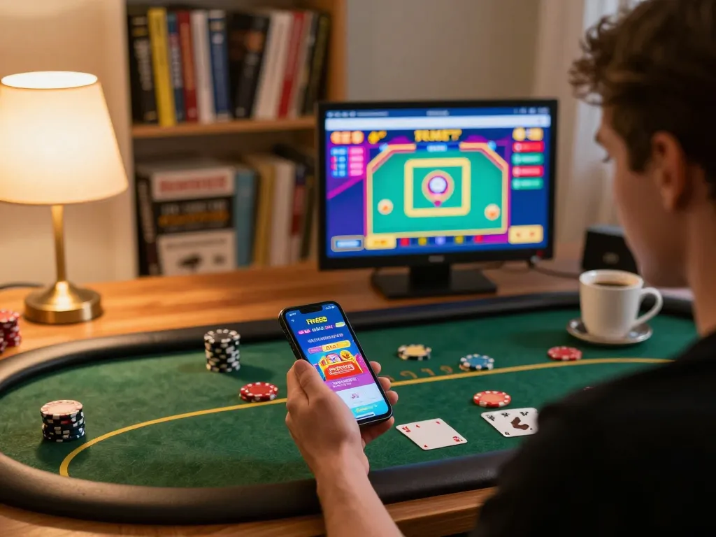 Engaging gameplay experience with App Five88 on smartphone in cozy home environment.