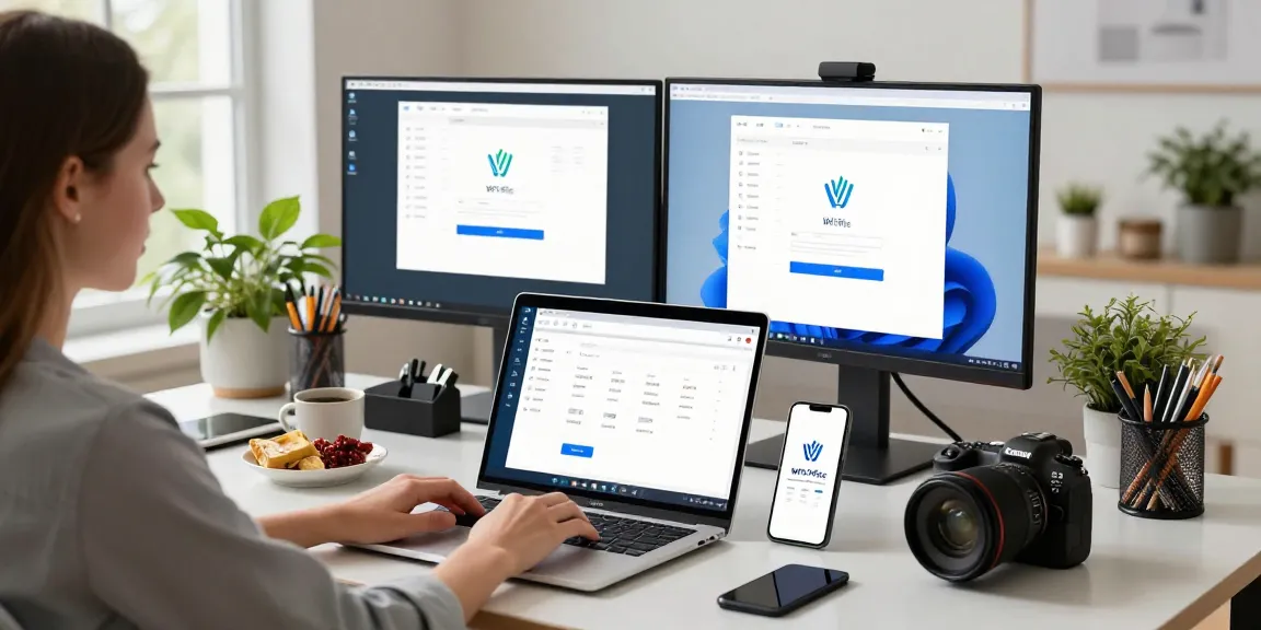 Person downloading WPS Office software in modern home office workspace