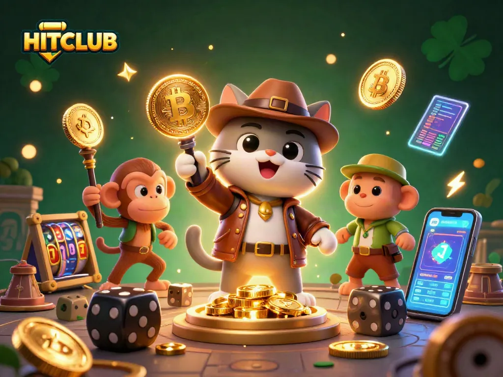 Engage with HITCLUB as the archaeologist cat uncovers thrilling casino treasures in a vibrant 3D scene.