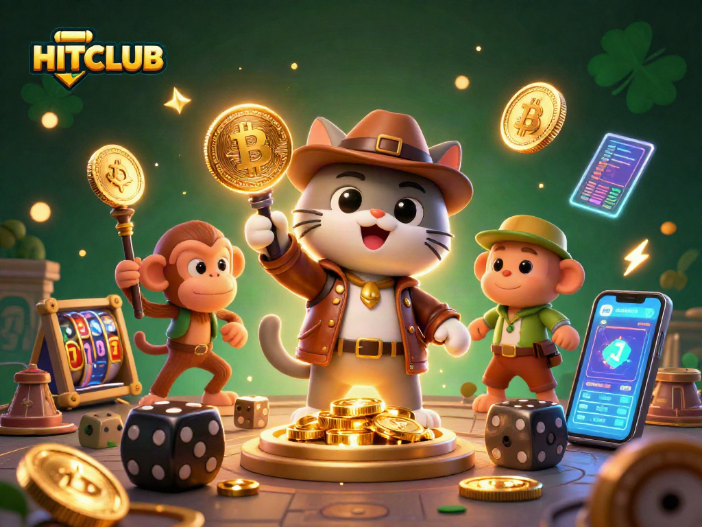 Engage with HITCLUB as the archaeologist cat uncovers thrilling casino treasures in a vibrant 3D scene.