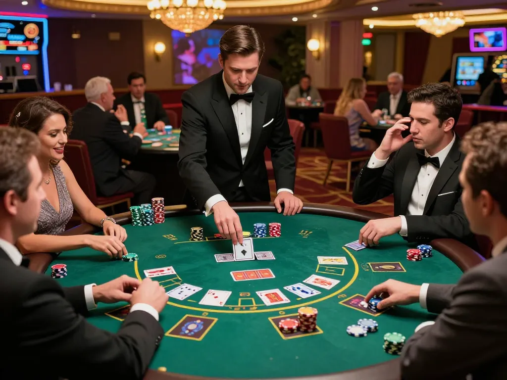 TG88 players strategizing their bets at a dynamic blackjack table in a luxurious casino