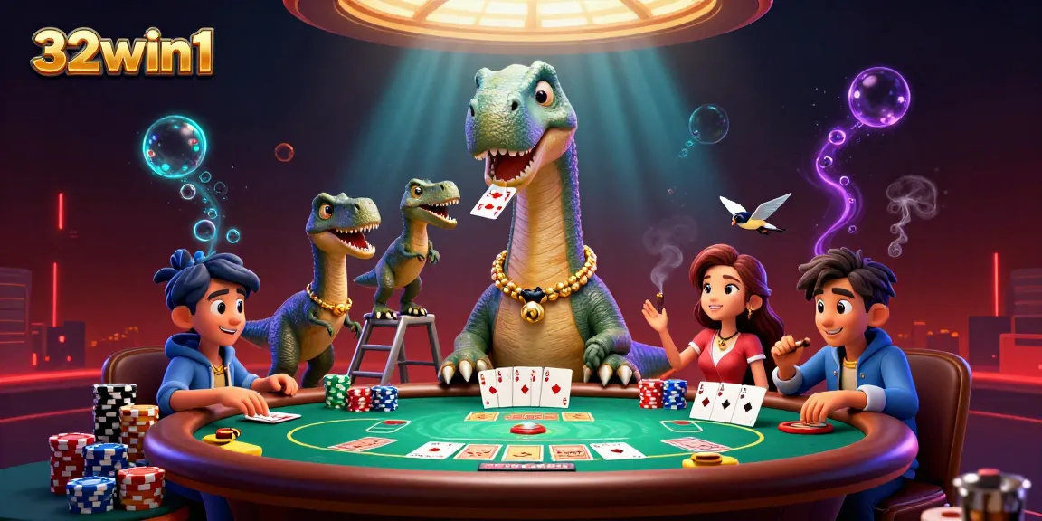 Engage with 32win1 by playing vibrant poker amidst glowing casino elements.