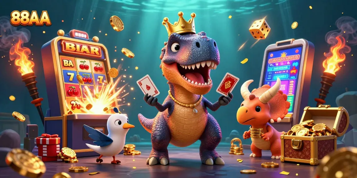 Experience thrilling casino adventures with 88AA in this colorful, dynamic illustration full of excitement.