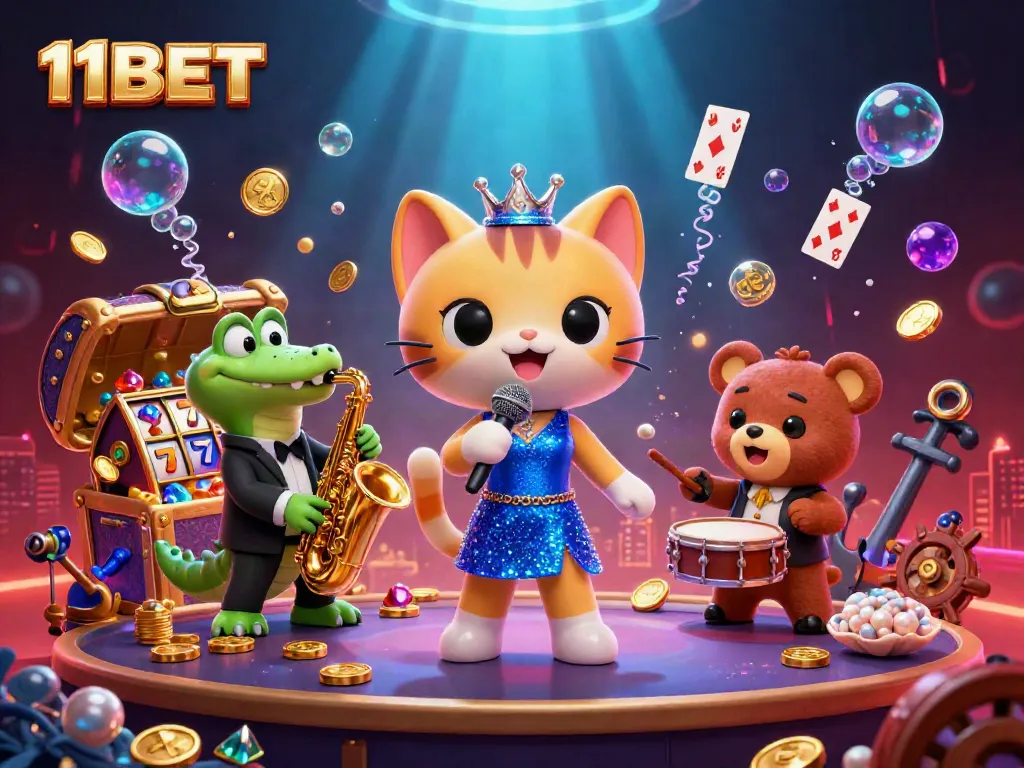 Experience vibrant casino fun with 11BET, featuring cartoon characters and engaging game elements!
