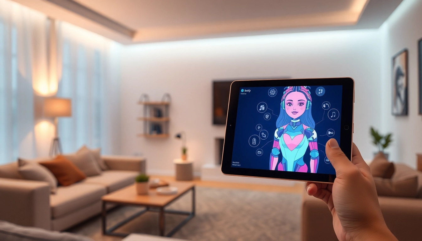 Realistic depiction of an inviting virtual girlfriend AI experience with technology.