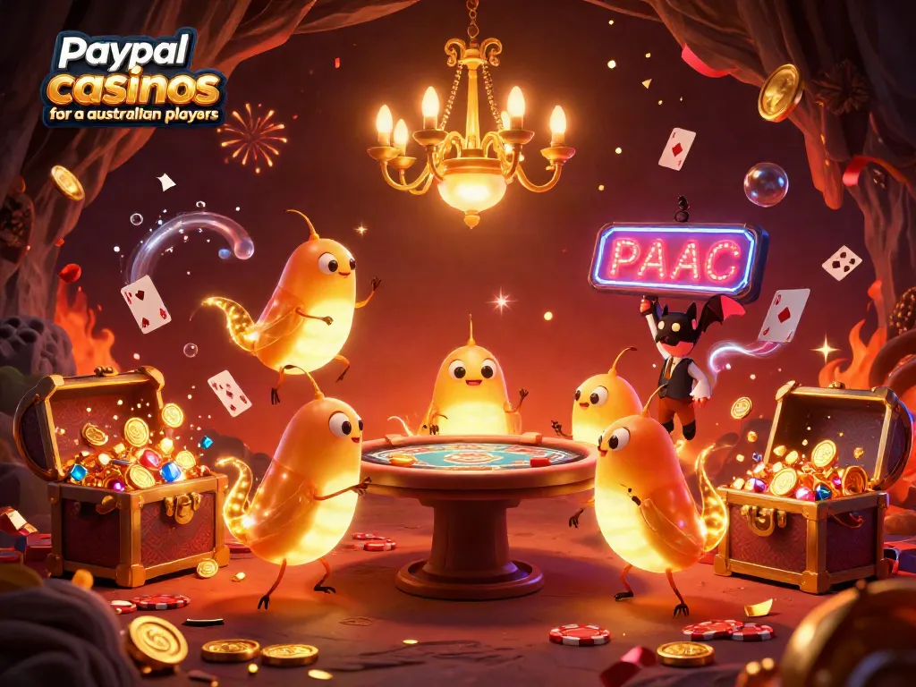 Engage with the best PayPal casinos for Australian players, featuring vibrant glowworms and dynamic casino elements.