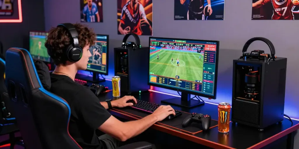 Exciting sports betting scene at Man88 with a player engaged in online gaming.