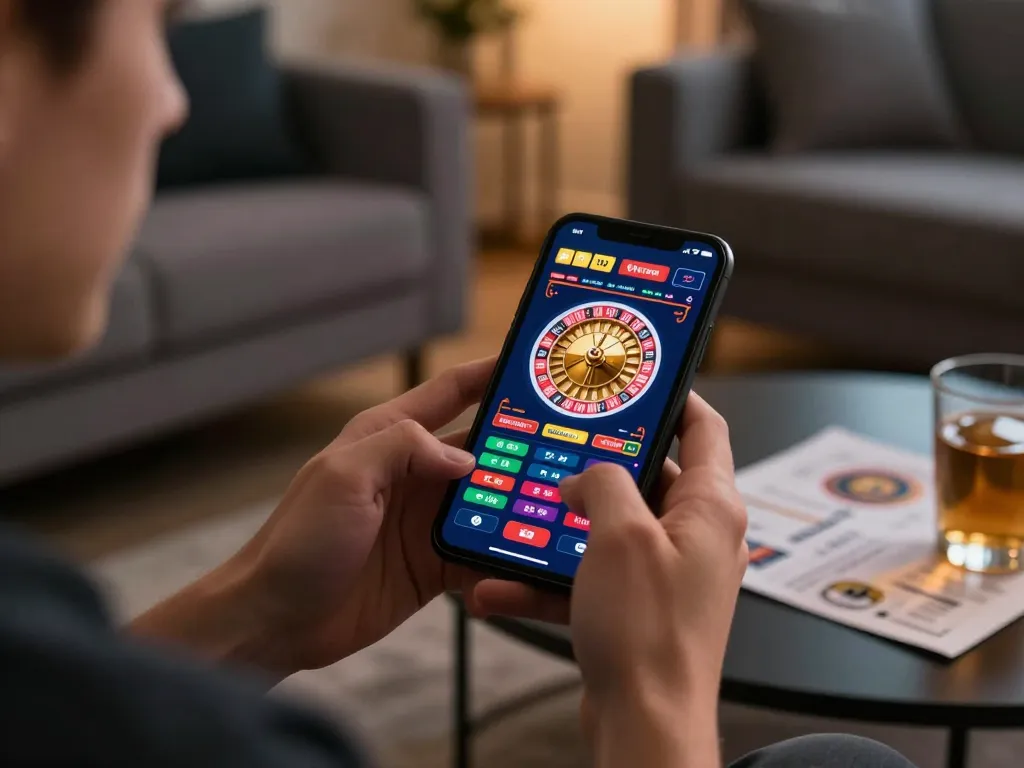 Engaging in VK88 mobile casino gaming with vibrant betting options displayed on smartphone.