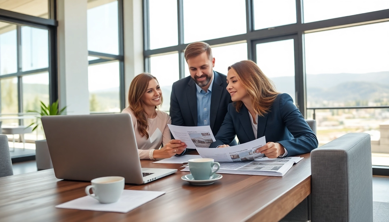 Kelowna realtor discussing property options with clients in a bright office
