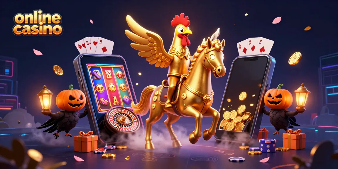 Experience the excitement of an online casino featuring a golden rooster in a dynamic midnight scene.
