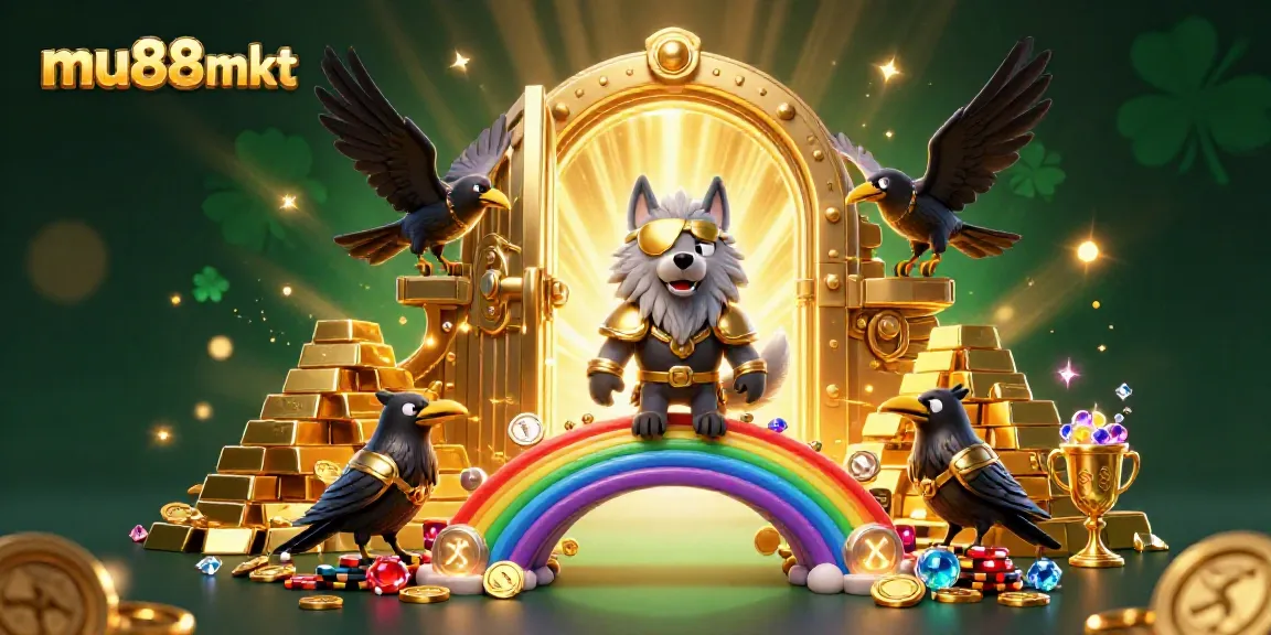 Engage your luck at mu88mkt with a vibrant digital casino scene featuring Odin and treasure elements.